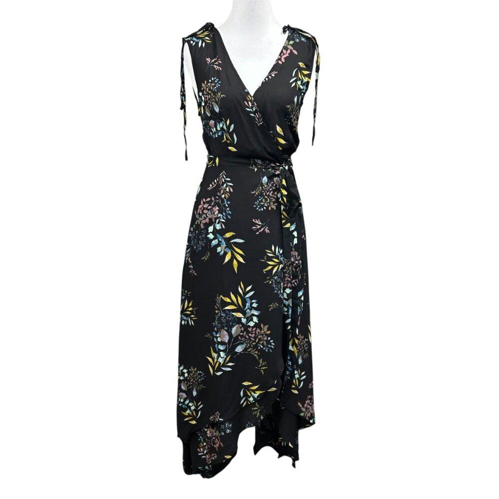 NEW Lulus Amal Hi Low Dress Floral Wrap Botanical Dark Romantic Sz S Black